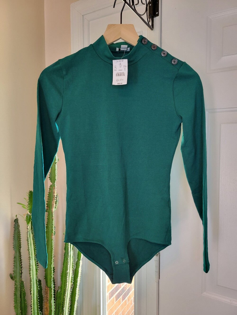 NWT J. Crew Green Mock Neck Thick Stretchy Bodysuit, Size Womens XS NEW